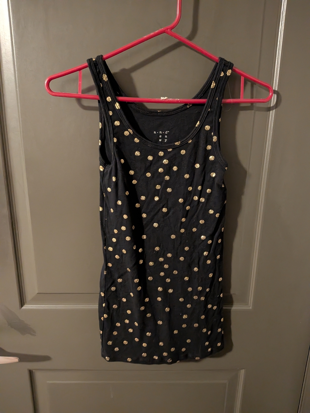 a new day Black Tank Top with Gold Polka Dots